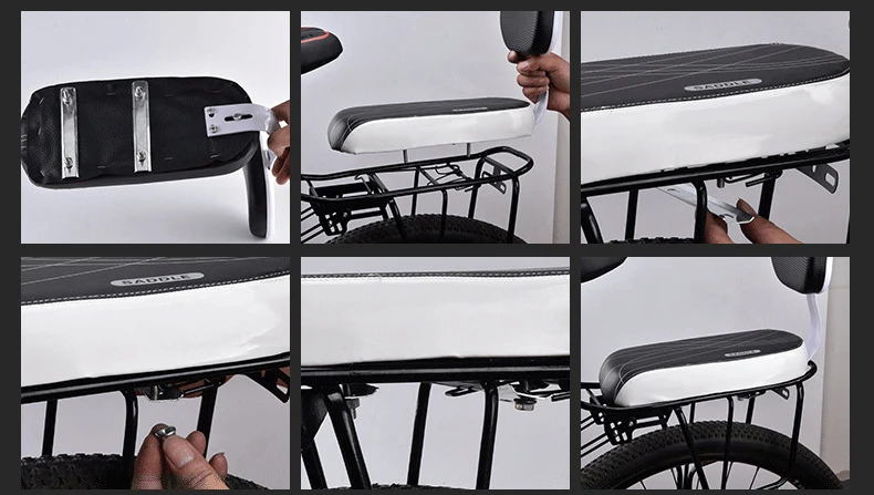 Bicycle Back Seat MTB PU Leather Soft Cushion Rear Rack Seat Children Seat with Back Rest