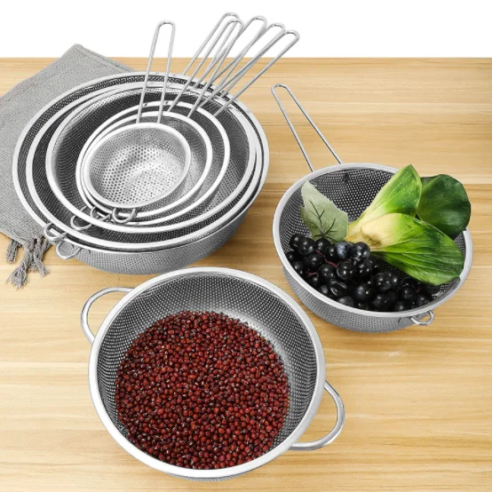 
XINCHU Strainer Stainless steel Washing Rice Vegetables Fruit Double Drain colander basket with Hands 