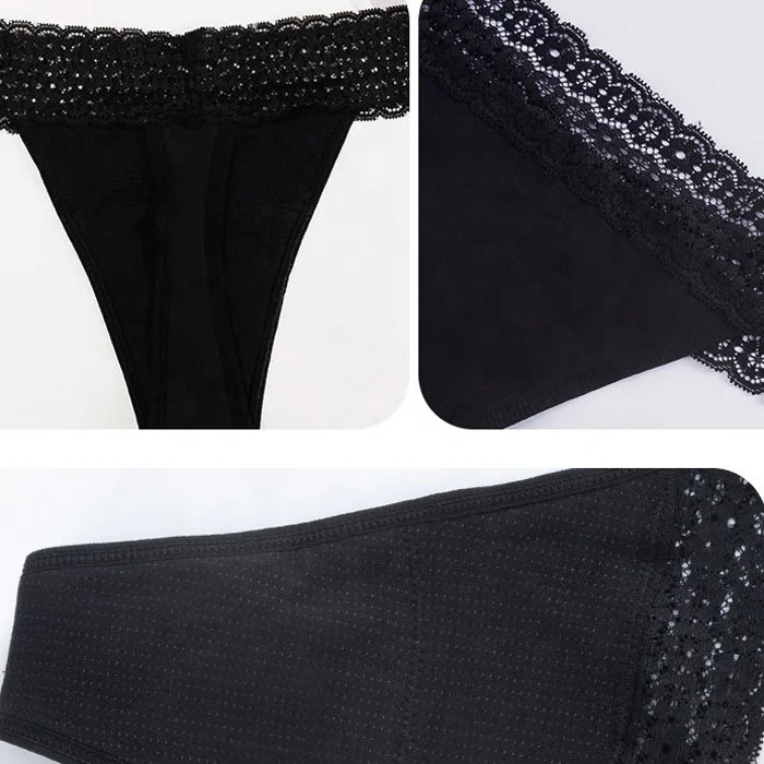 Womens 4 layer leak Proof Sexy Lace Menstrual Heavy Flow Absorbent Odor Control Bikini Period T Back Underwear Panties thongs