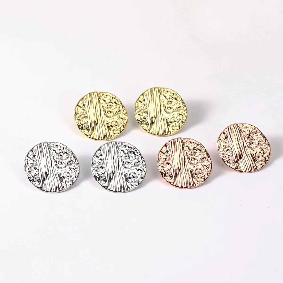 Gorgeous Stainless Steel 18K Gold Plated Luxury Earrings Women Pleated Hammered Round Earrings