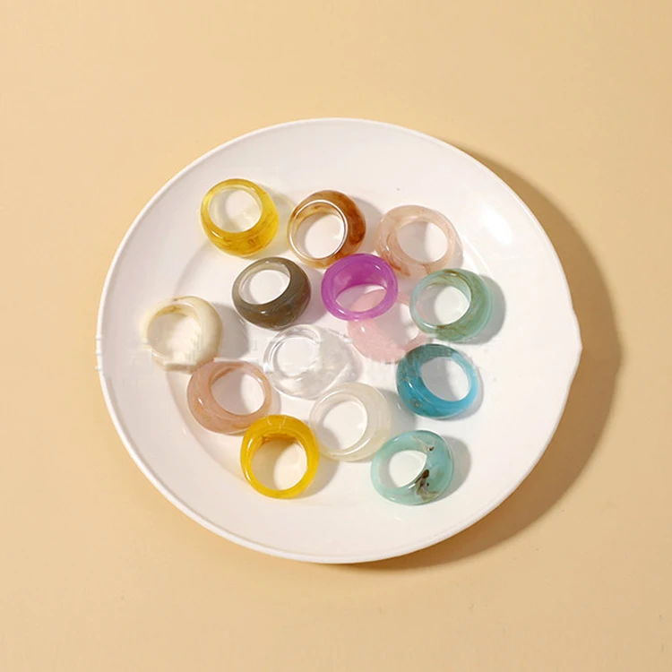 Colorful Transparent Rings Geometric Ball Glass Rings for Women Korea Fashion Resin Acrylic Rings Jewelry