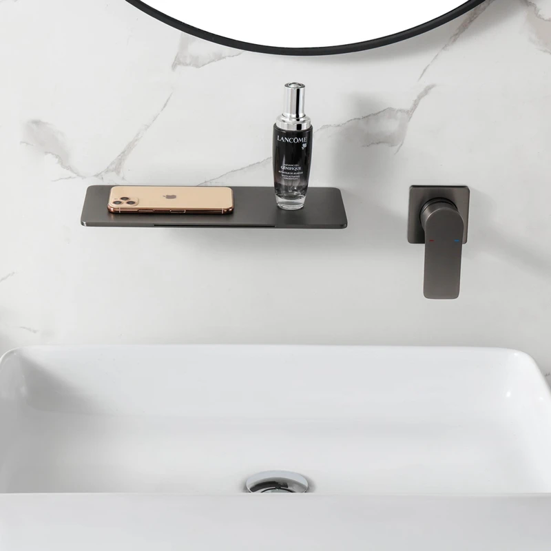 Bathroom Basin Waterfall Faucet Flat Flaky Wall Mounted Two Hole Wash Face Basin Tap Hot Sales Brass Modern Contemporary Ceramic