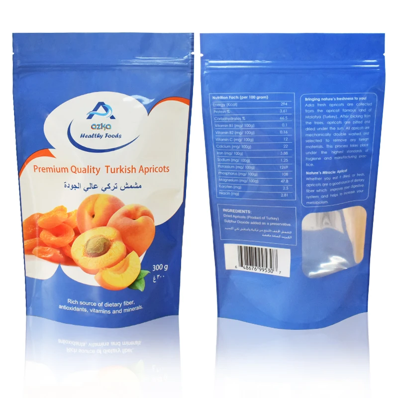Customized Glossy Printed Apricot Food Packaging With Aluminum Foil Stand Up Pouch Bags