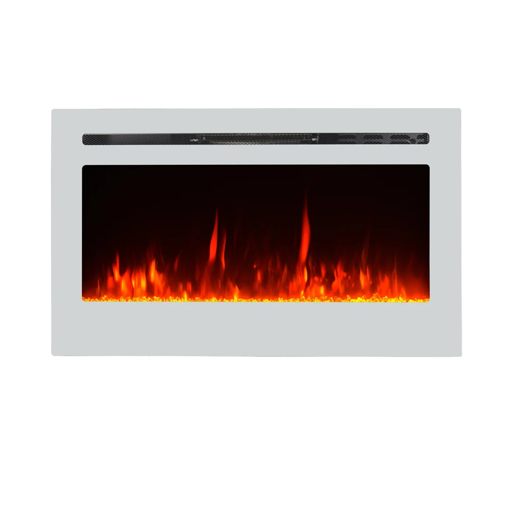 white decorative wall mounted recessed electric fireplace with 3d led decor flame
