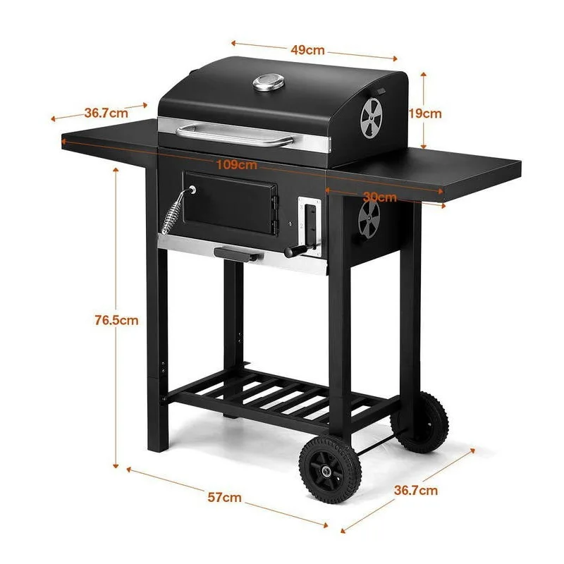 SCB-115 BBQ Grill Round Charcoal Stove Outdoor Bacon Portable 3 in 1 Barbecue  Double Deck Smoker Oven Camping Picnic Cooking