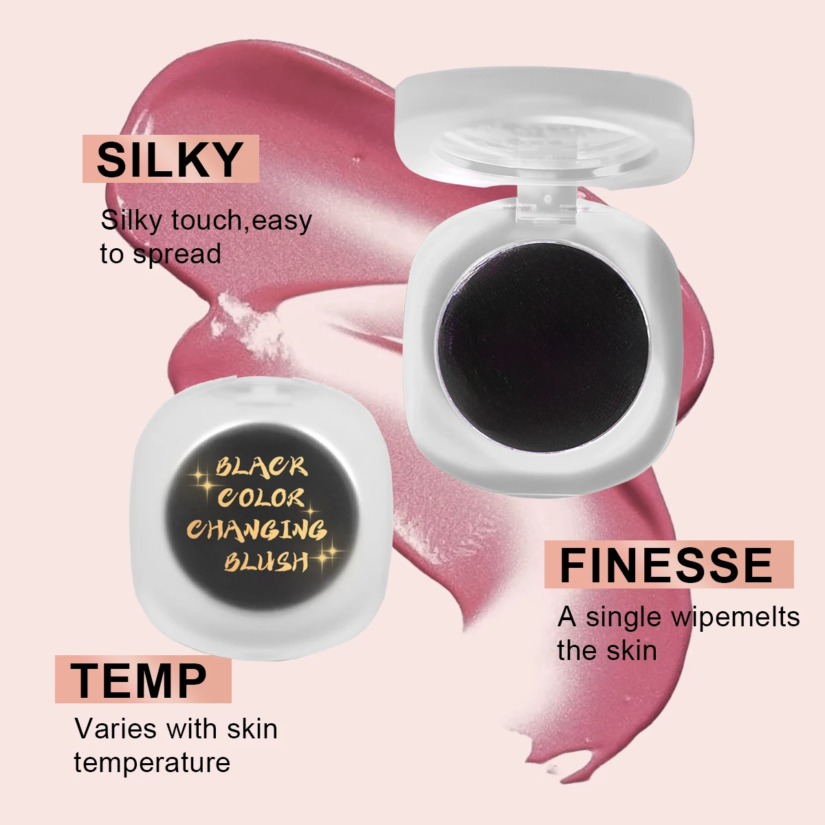 OEM Unique Longlasting Magic PH Color Changing Blush Wholesale Natural Vegan Lip And Cheek Make Up Black Changing Blush