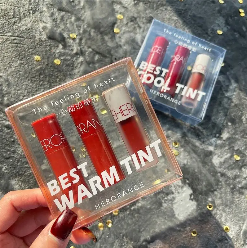 HERORANGE Lip Glaze Set New Product Ideas 2021 Beauty Small Mini Pocket Waterproof Matte 2 Groups of Color Lip Glaze Set