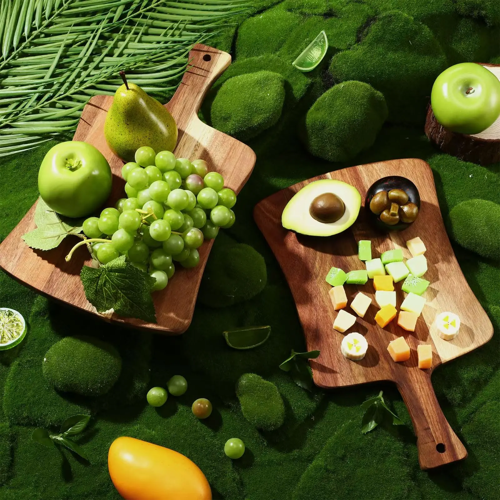 Modern Double-Sided Bamboo Cutting Board Hand-Carved Wooden Serving Board for Meat Cheese Bread Vegetables Fruits-for Parties