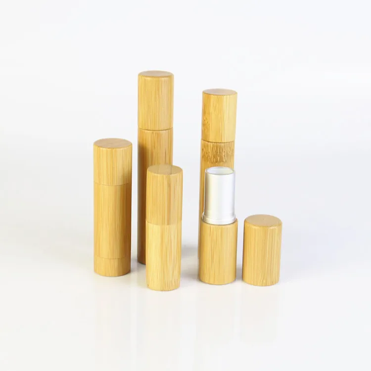 Eco Friendly Lipstick Container Cosmetic Packaging 3g 4g 5g Round Empty Natural Bamboo Lip Gloss Lip Balm Tube