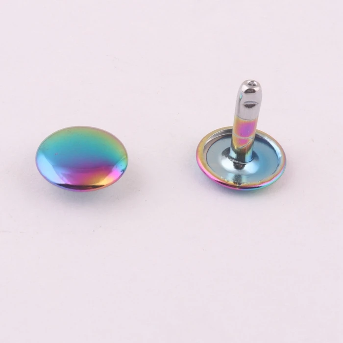 rainbow color 12mm metal garment keychain double cap rivets