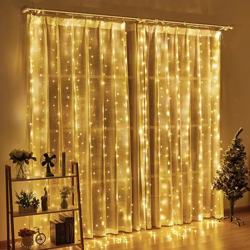 Garland Icicle Fairy Christmas Lights Twinkle Star 300 Led Window Curtain String Light For Garden Room Wedding Party Decoration
