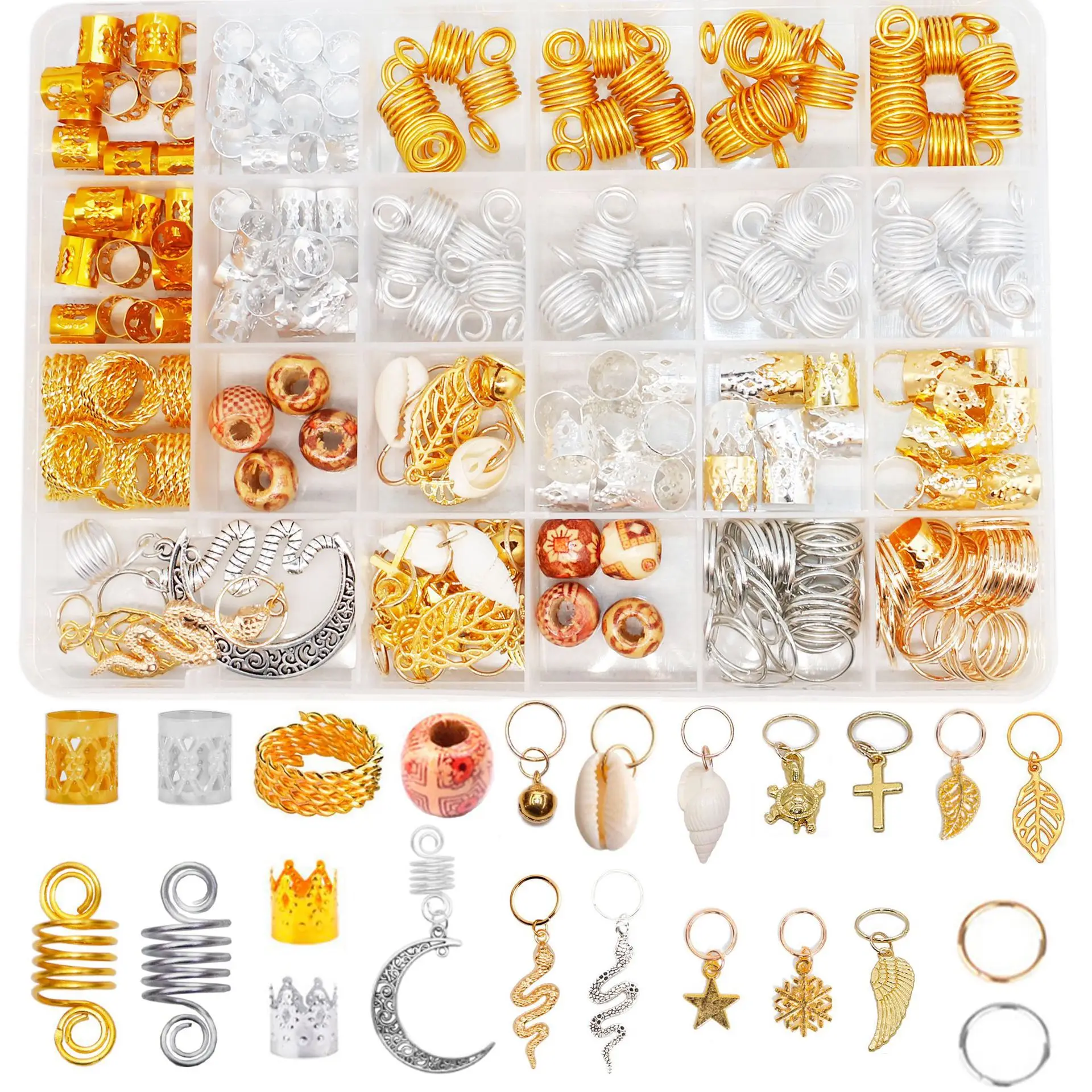 Mylulu 241 pcs/Box Wig Braid Adjustable Cuffs Clip Jewelry Dreadlocks Bead Kit For Hair DIY Decorations Set