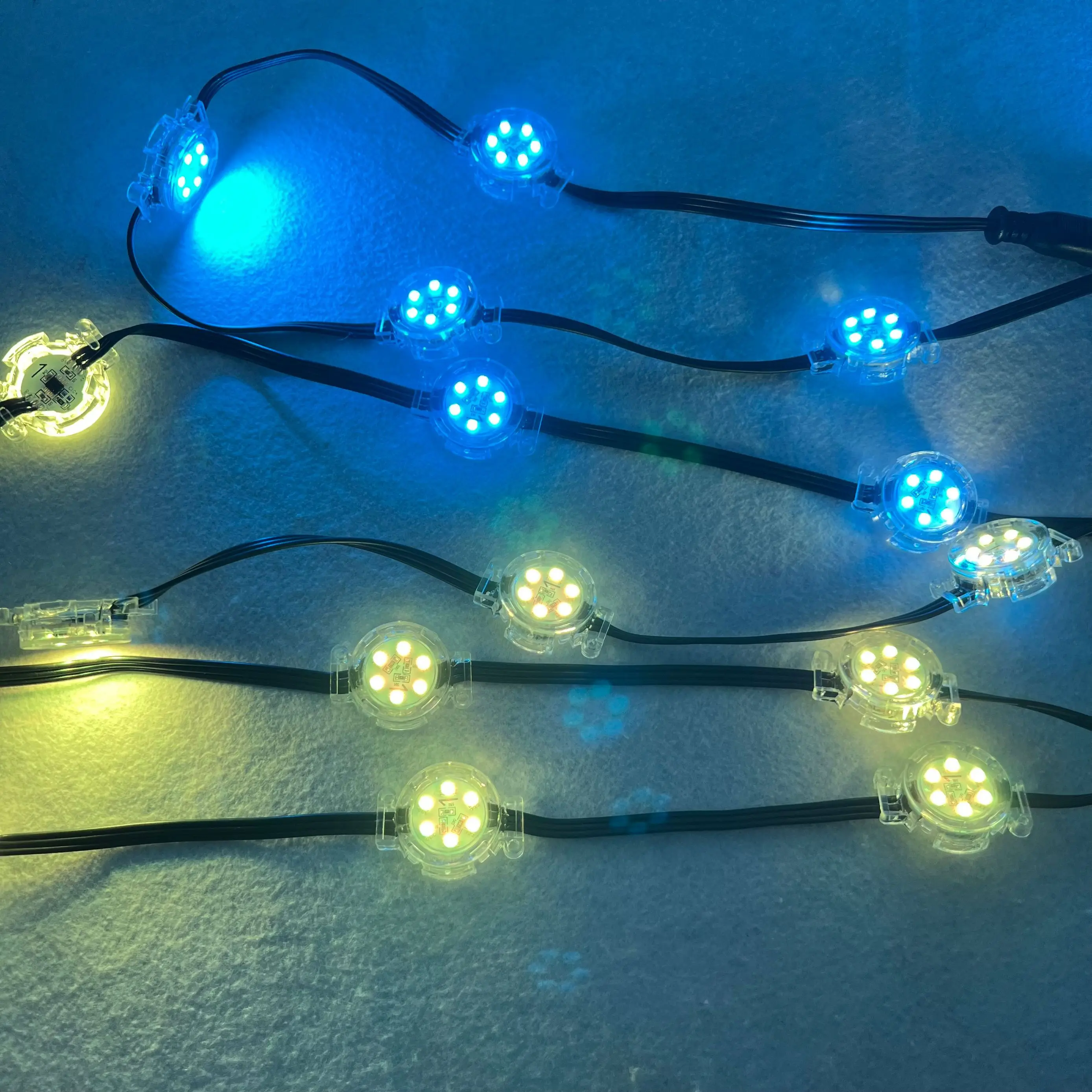 20 Pixels/String 30mm 24V WS2811 LED Addressable RGB Pixel Module IP68 Flat Clear Cover Black Wire 1.44W/Pixel,10cm/15cm/20cm