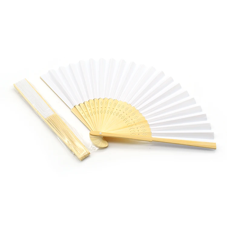 Hot Sale Blank DIY White Bamboo Folding Fan Wedding Party Paper Hand Fan For Gift
