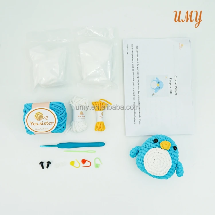 Easy-To-Do Customized Animal Yarn Learn To Beginner Diy Mini Handmade Craft Projector Penguin Crochet Kit  For Kids