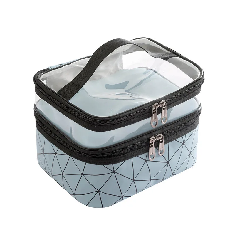 8.86 Inches Double Layer Travel Cosmetic Case Clear Nylon Makeup Travel Bags