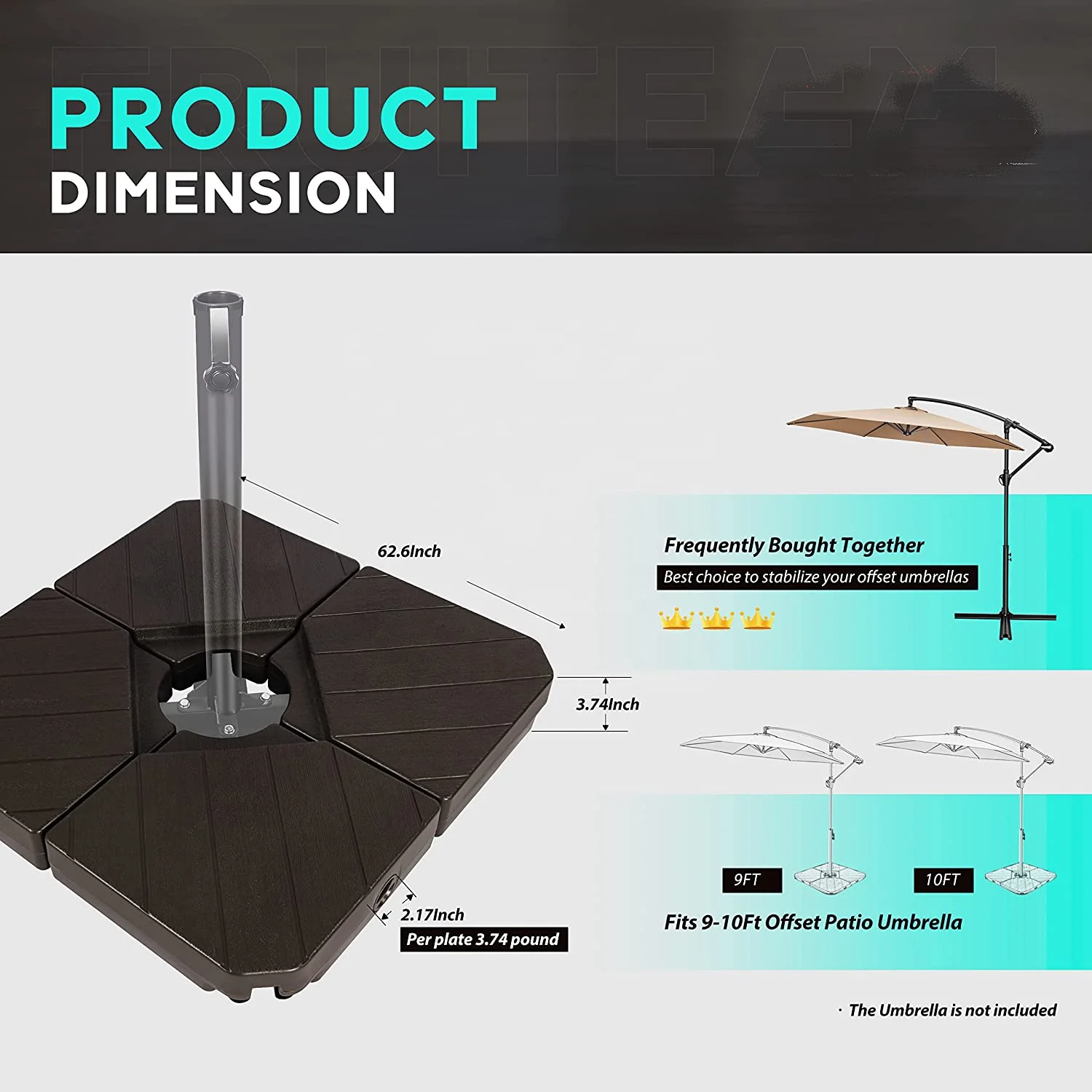 Cantilever Parasol Umbrella Base Weight, 4 Piece Offset Umbrella Stand Base Water & Sand Filled