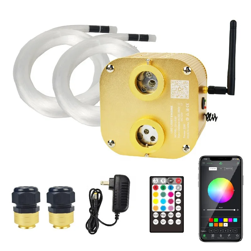 customized 12v 20w RGBW mobile APP  twinkle light engine+0.75mm 900pcs 3m/pcs fiber optic starlight kit for car ceiling