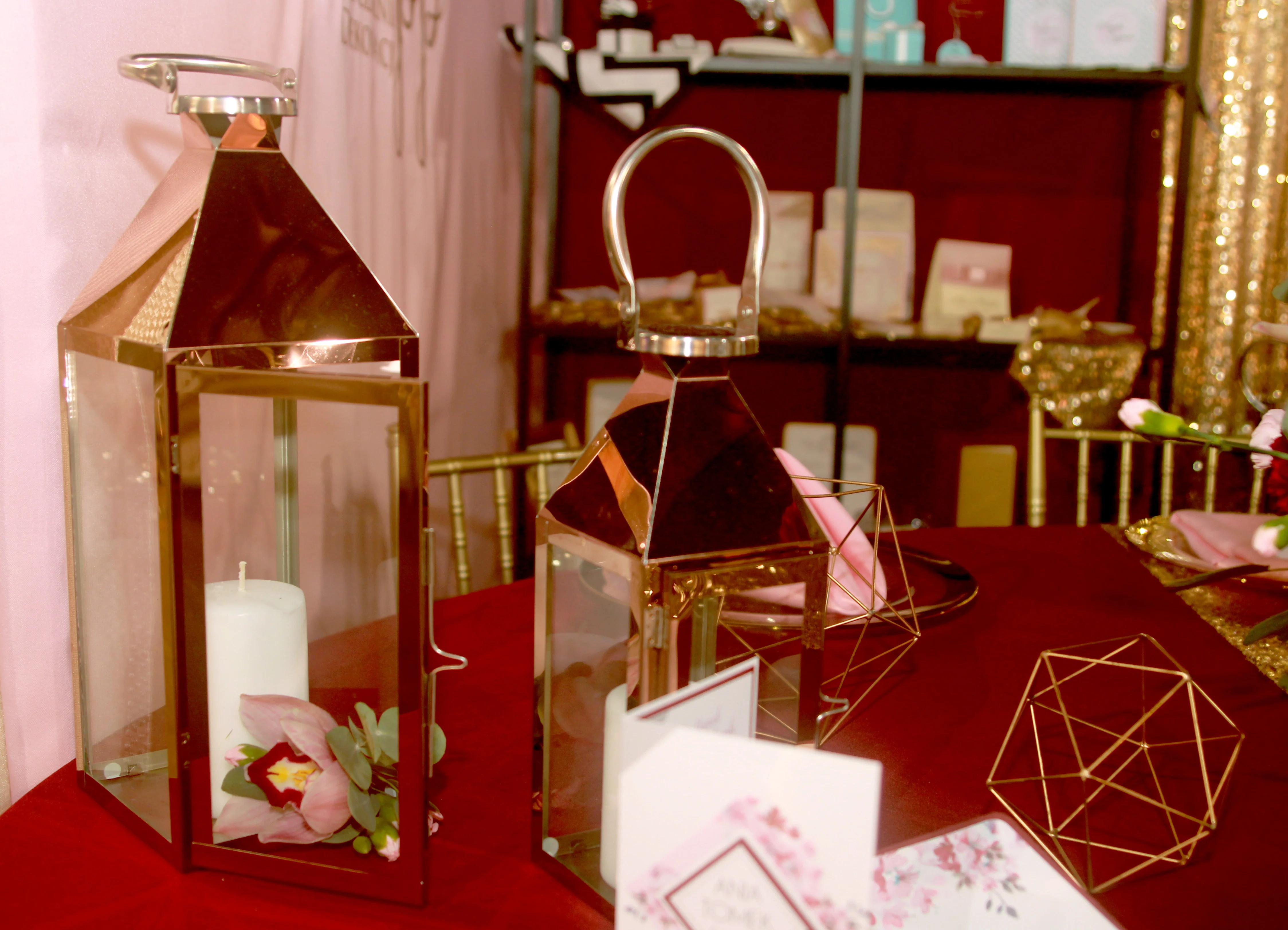 Candle Holder Copper Lamps Lantern Set Events Home Decoration for Wedding Rose Gold Pink Metal Stainless Steel Rectangle 1 Color