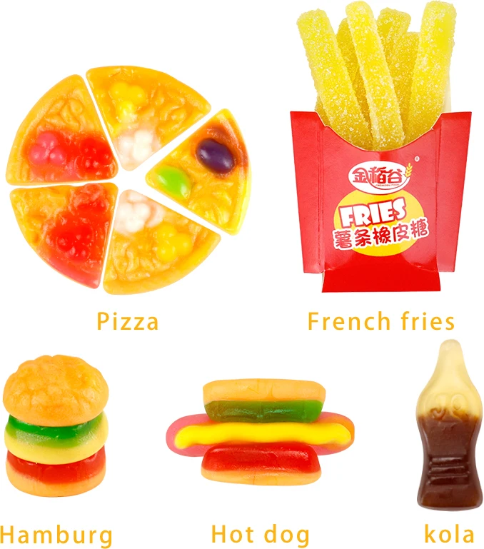 Creativity Cola Bottle Pizza Hamgueger Chips Shape Fudge Set Fruity Flavour Gummy Sour Candy