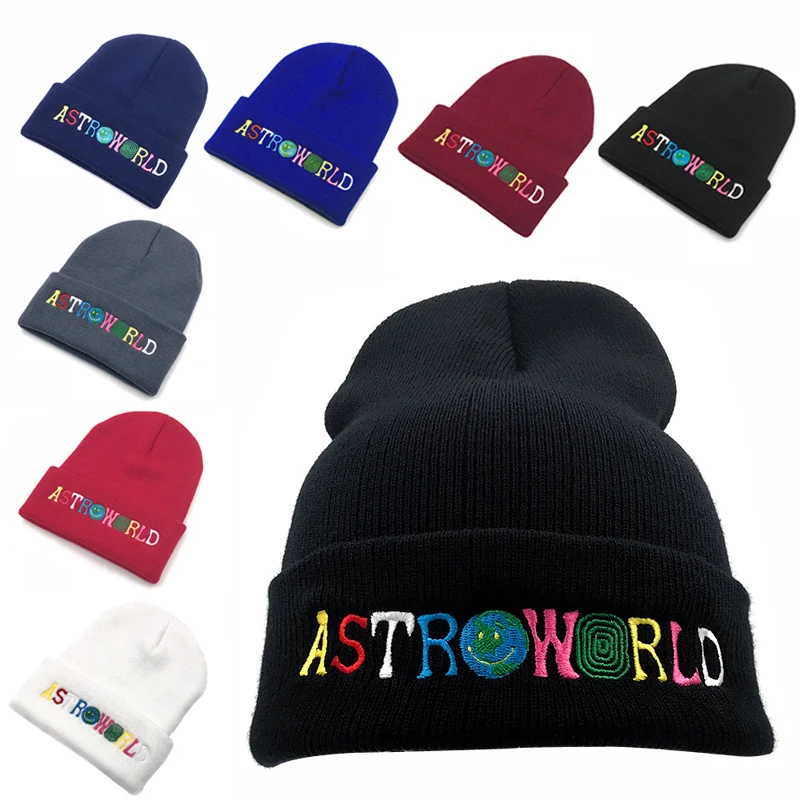 
 Шапка-бини с вышивкой ASTROWORLD, теплая зимняя шапка унисекс, вязаные шапки с цветными буквами, мягкая шапка в стиле хип-хоп  