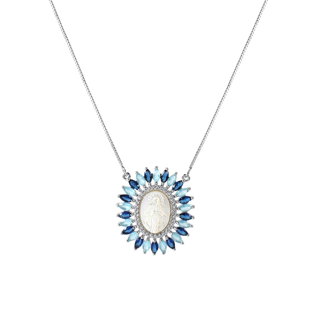 Religious Mother shell Virgin Mary 18k gold plated necklace