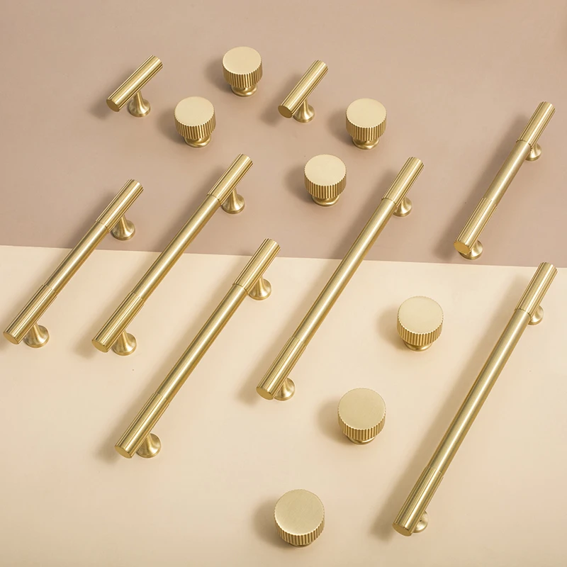 Brass Handle Drawer New Style Nordic Simple Light Luxury Modern Cupboard Wardrobe Door Pure Brass Handle and Knob C-3720-2