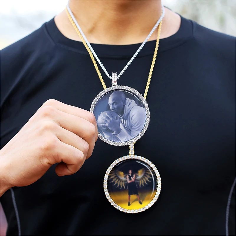  2020 New Arrival Custom Hip Hop Jewelry large Circle Iced Out Memory Photo Pendant Necklaces For Men