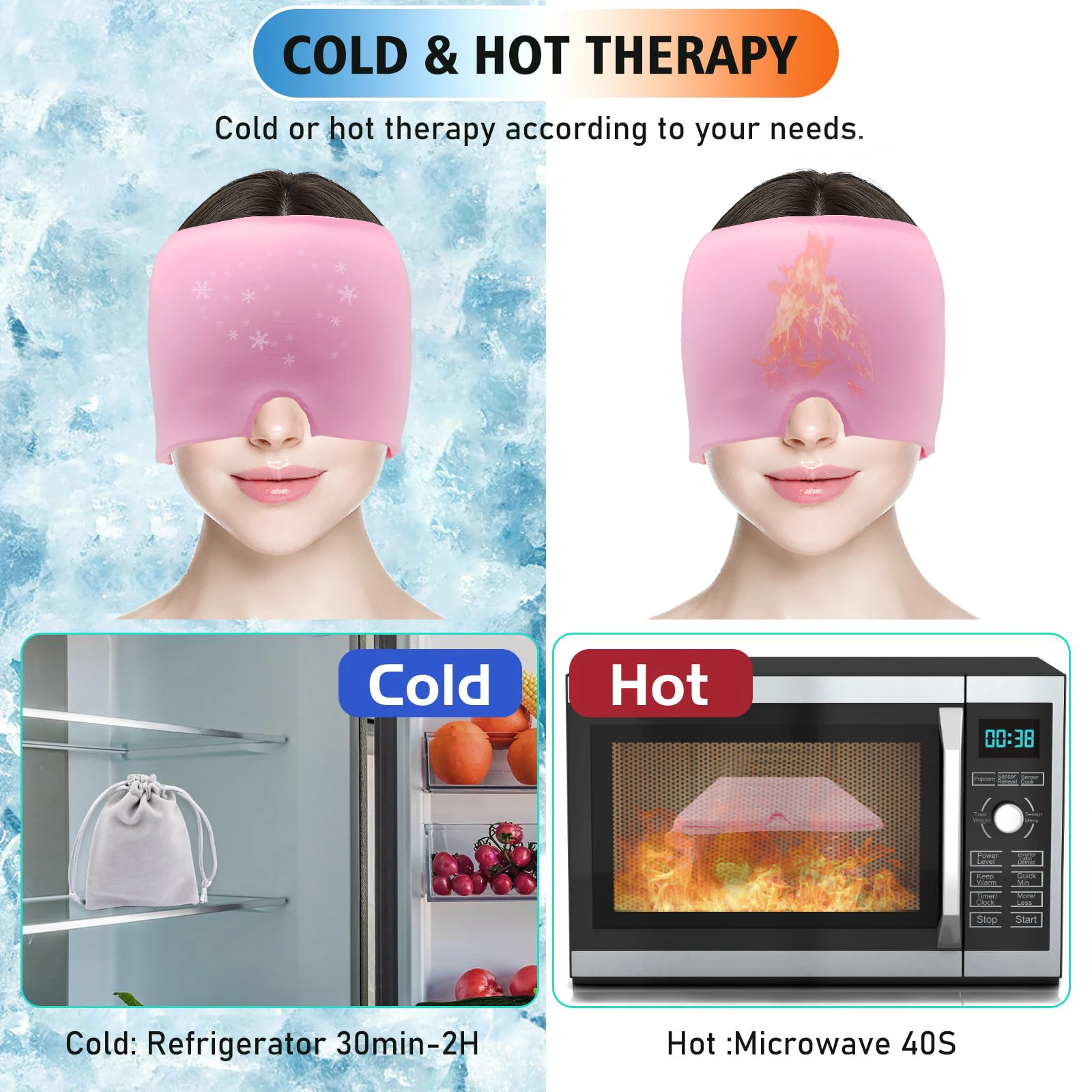 Sinus Headache and Stress Relief Cold Compress Head Gel Ice Hat headache pressure cap washable Migraine Relief Cap