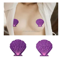 Shinein new design sea shell shape glitter pasties sexy nipple cover for woman decoration