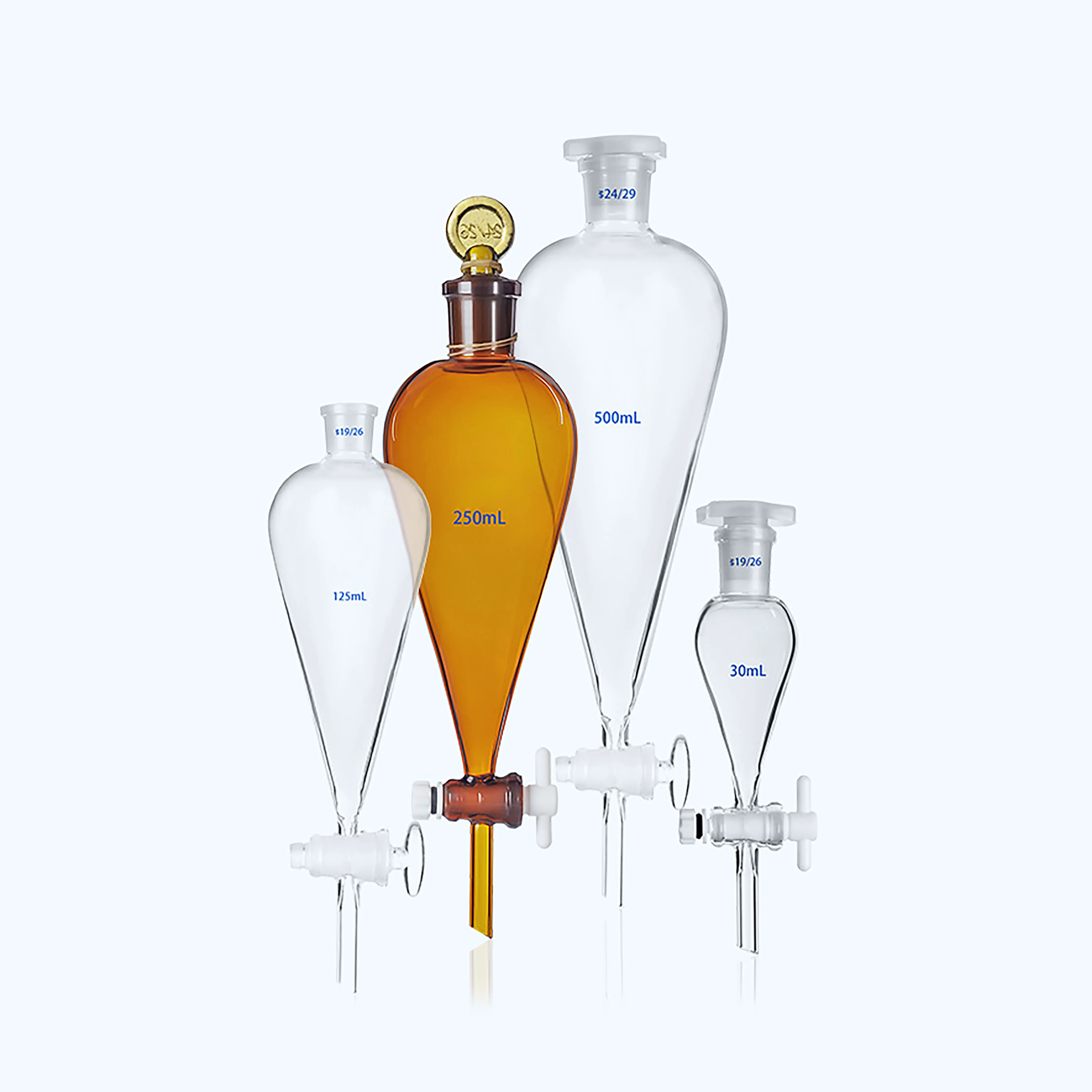 Factory direct sale Pear Shape separating funnel with PTFE stopcock
