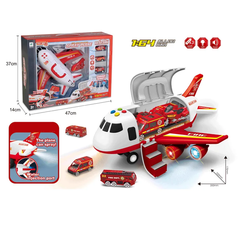New Design Professional Fun Pretend Play Police Fire Engineering City Alloy Car Deformation Storage Aircraft spray Toys