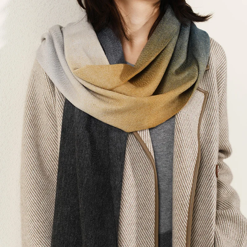 Натуральный чистый кашемир Внутренняя Монголия, простой жаккардовый градиентный грубый спиннинг, волнистый маленький шарф из пашмины, кашемир