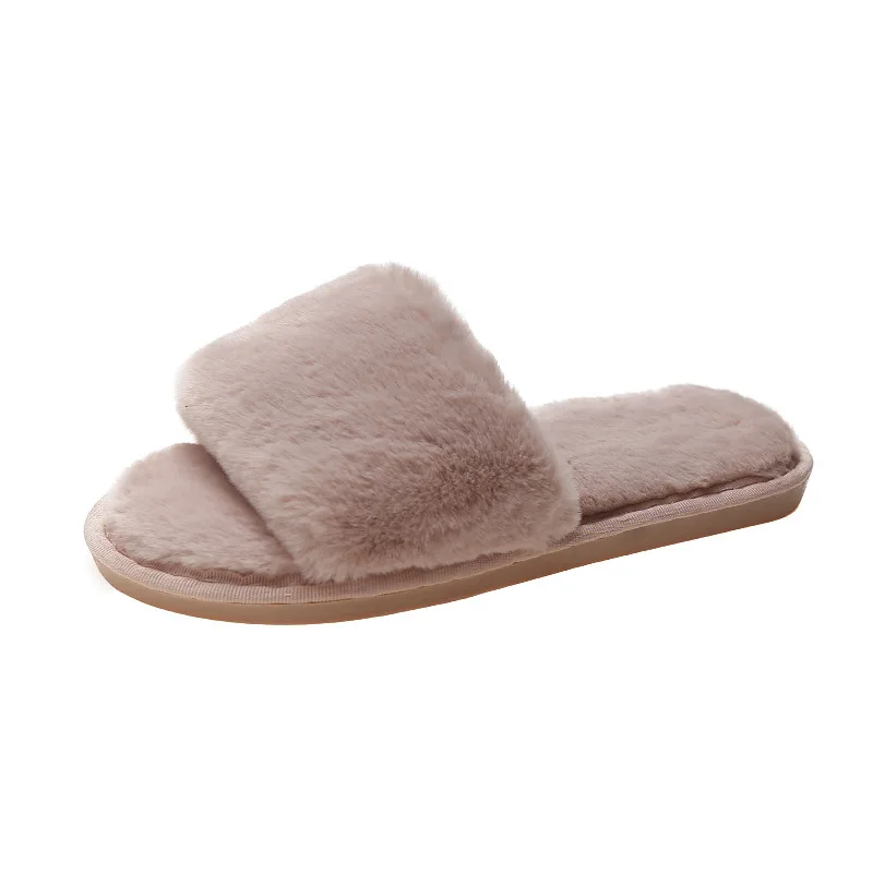 Fashionable Soft Plush Furry Slides Open-Toe Imitated Faux Fur Flat Sandals for Indoor Outdoor Use Shaggy Slippers for Women