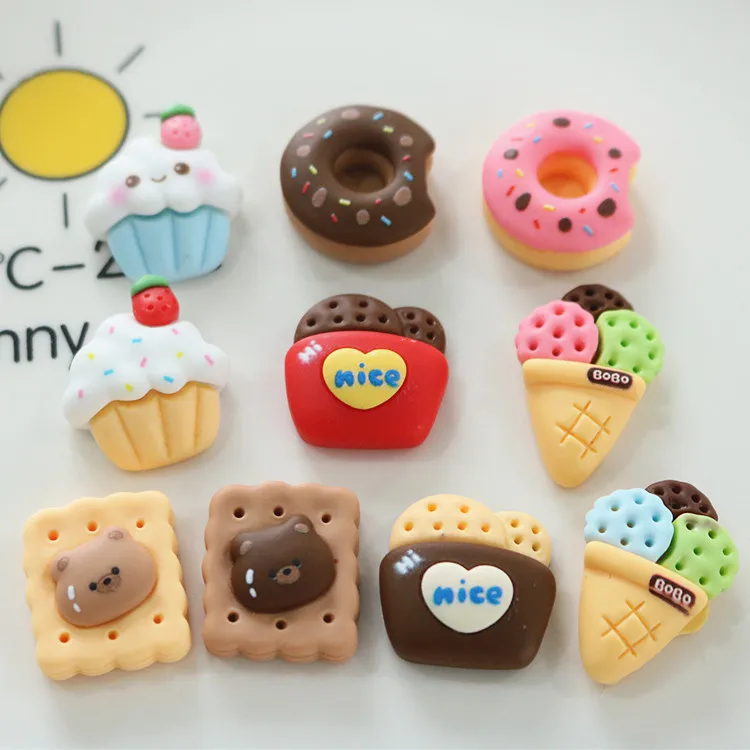 100pcs/bag Kawaii Simulation Food Flatback Resin Simulation Food Cabochon Cute Ice cream Cake Bread Cheese For Phone Decorations