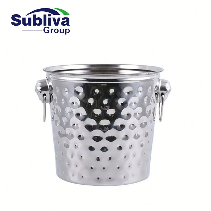 Stainless Steel Champagne Bucket With Ring Handle 7.0L - Hammered