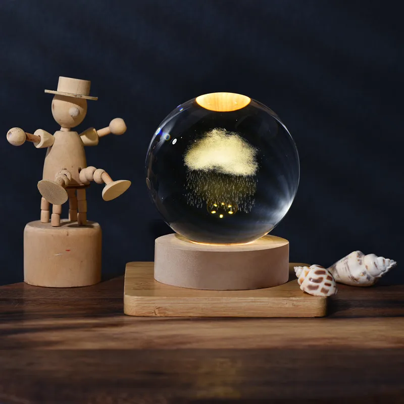 Горячая Распродажа 60 мм 3D лазерная гравировка Хрустальный Галактический шар с теплой деревянной светодиодной