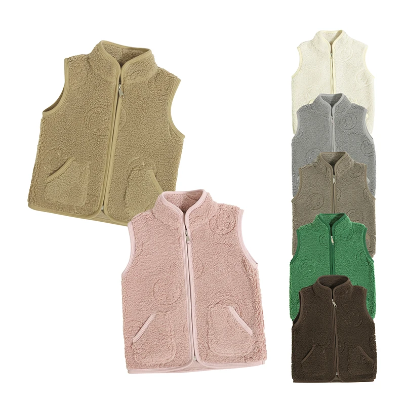 Winter Kids Waistcoats 2023 Baby Smile Print Teddy Fabric Kids Sleeveless Vest Thickened Jacket Coat