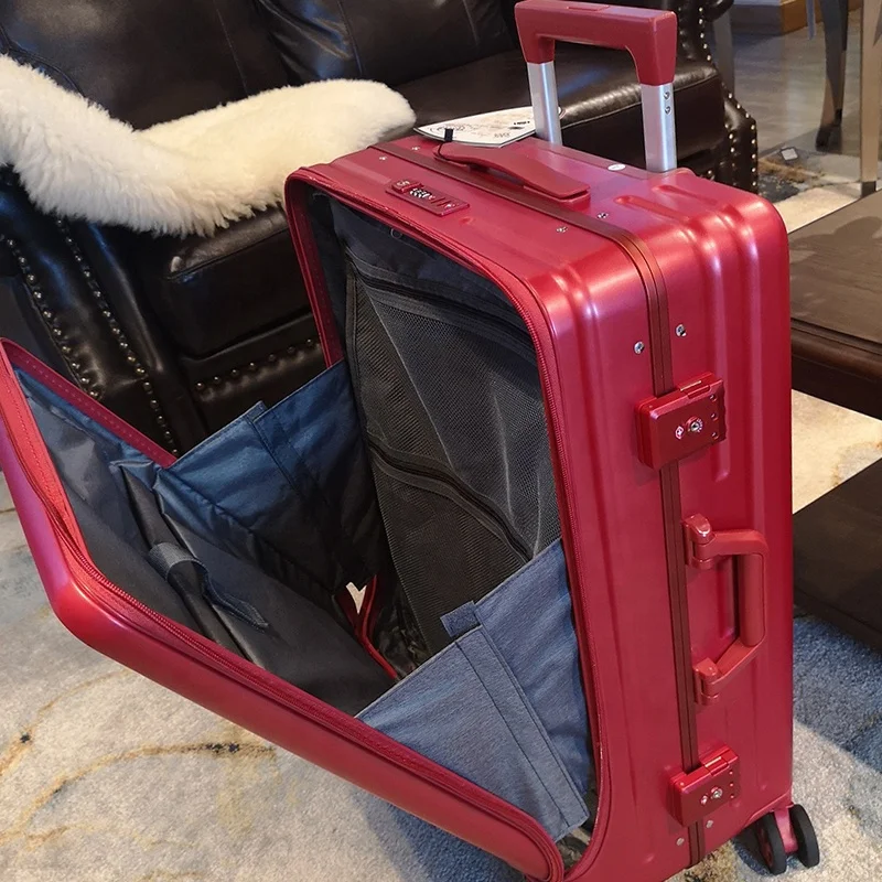 2020 Latest Aluminum Frame Trolley Hard Case Laptop Computer Bag Front Open PC Foldable Luggage