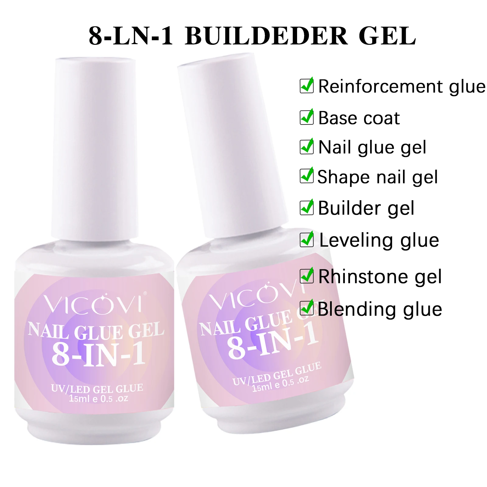 Nail Polish Glue Material Popular 8 In 1 Brush on Free Gel Nail Glue in Bulk For Rhinestone Nail Hard Builder Base Gel Mixing