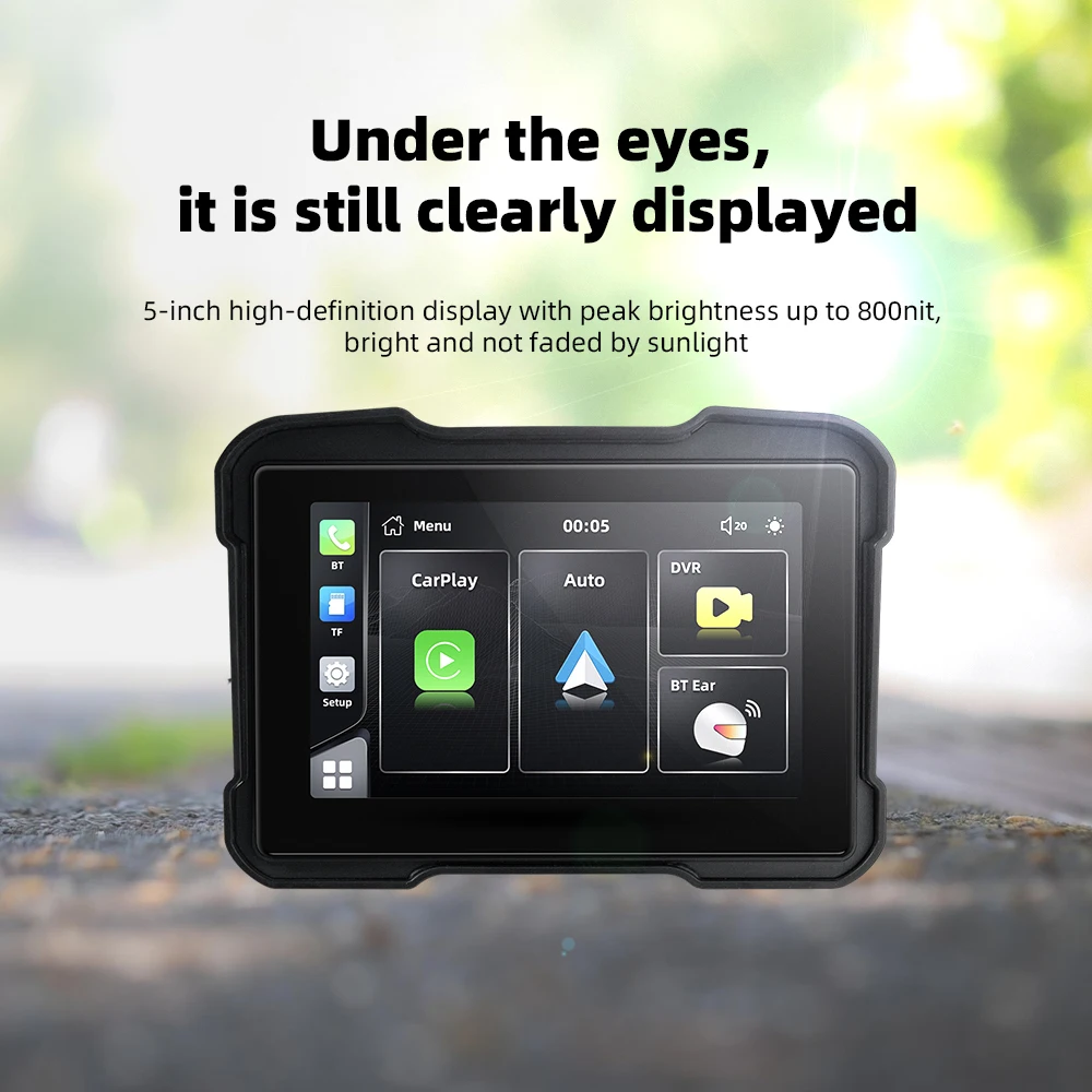 EKIY Motorcycle Wireless CarPlay Android Auto 5 inch Screen Motorcycle Navigation Wireless Carplay Motorcycle IP67 Waterproof