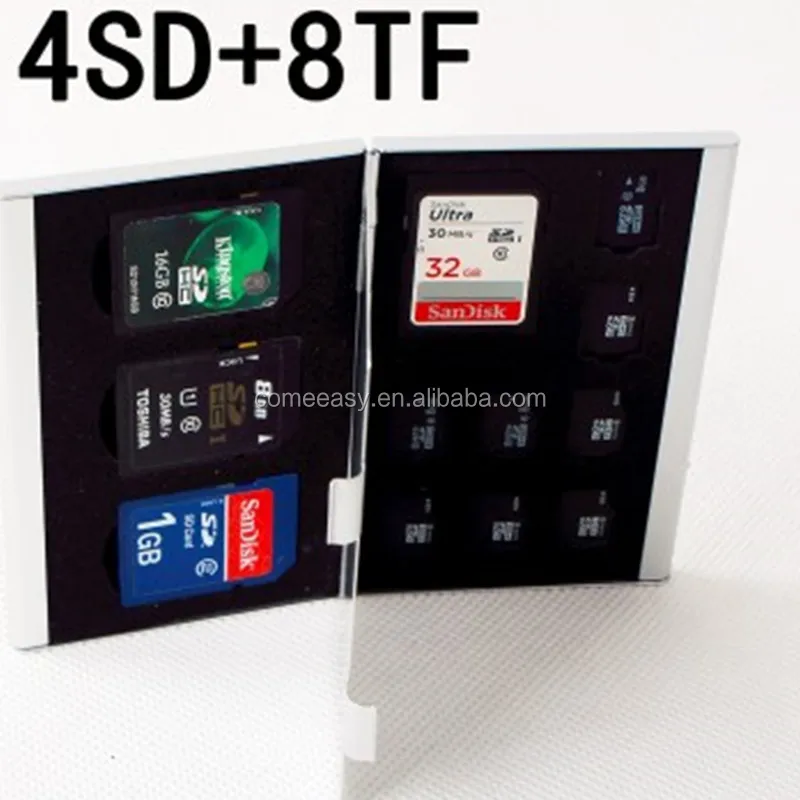 Aluminum Micro Sd MMC Tf Memory Card Storage Box Protecter Case Hold  4SD+8TF
