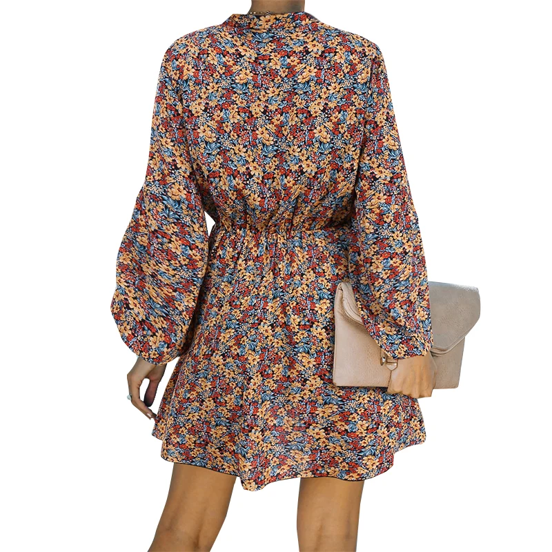 2021 оптовая продажа Элегантное повседневное платье с длинным рукавом и V-образным вырезом длиной до колен трапециевидной формы