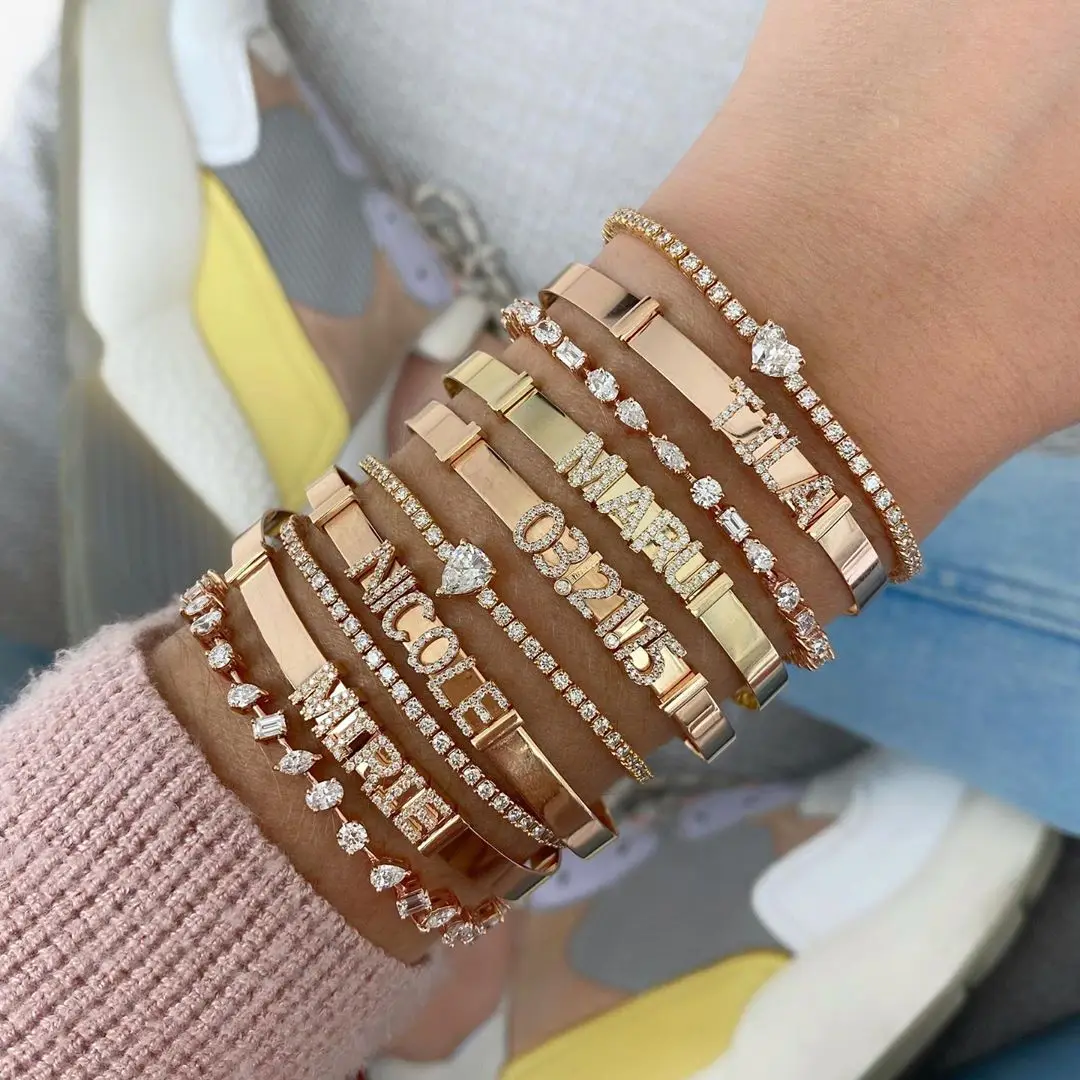 
Hot sale DIY letter Women Jewelry Initial Charm bangles and bracelets gold plated slider bangles 