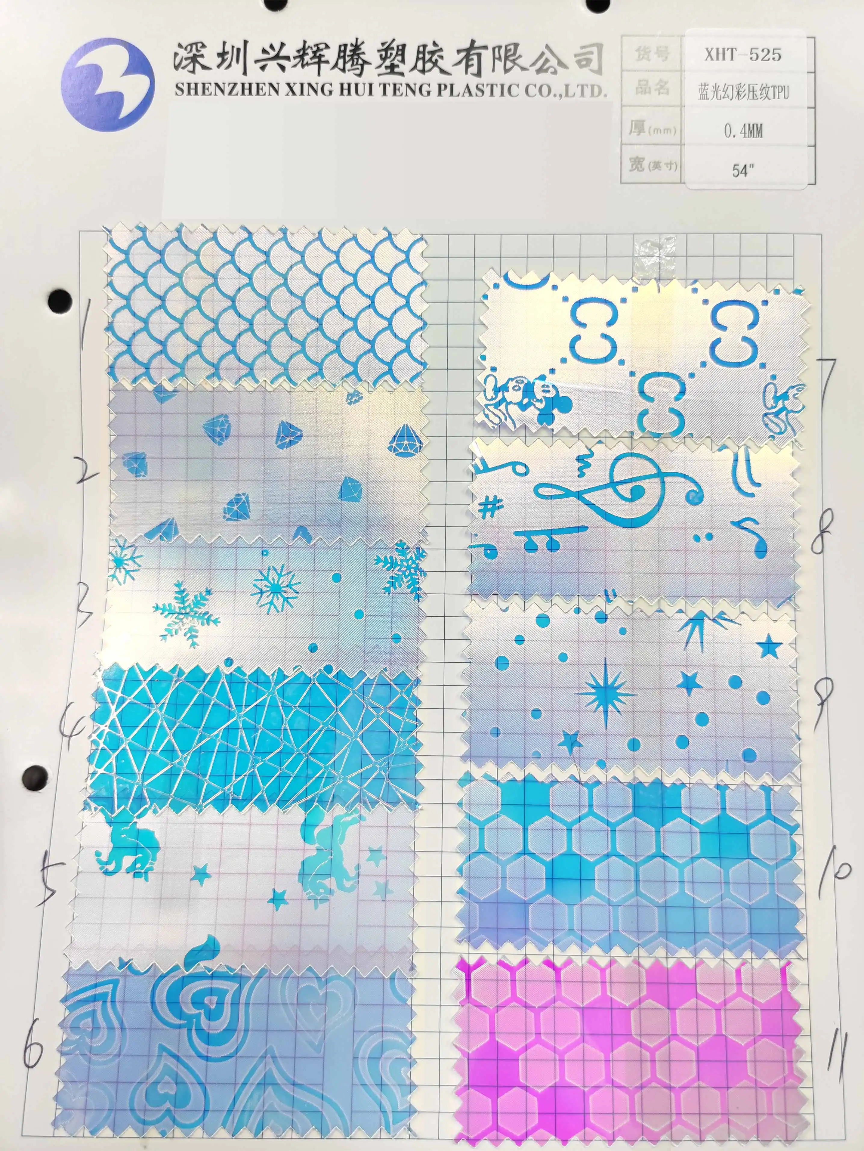 Прозрачная пленка из ТПУ Dichroic для изготовления дождевика/обуви/сумочки дизайн с бриллиантами синий