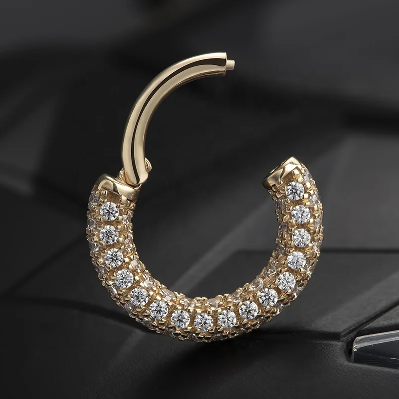 Giometal 14K Solid Gold Ear Piercing Daith body Jewelry Wholesale Gemmed Septum Clicker Helix Nose Conch Hinged Segment Ring