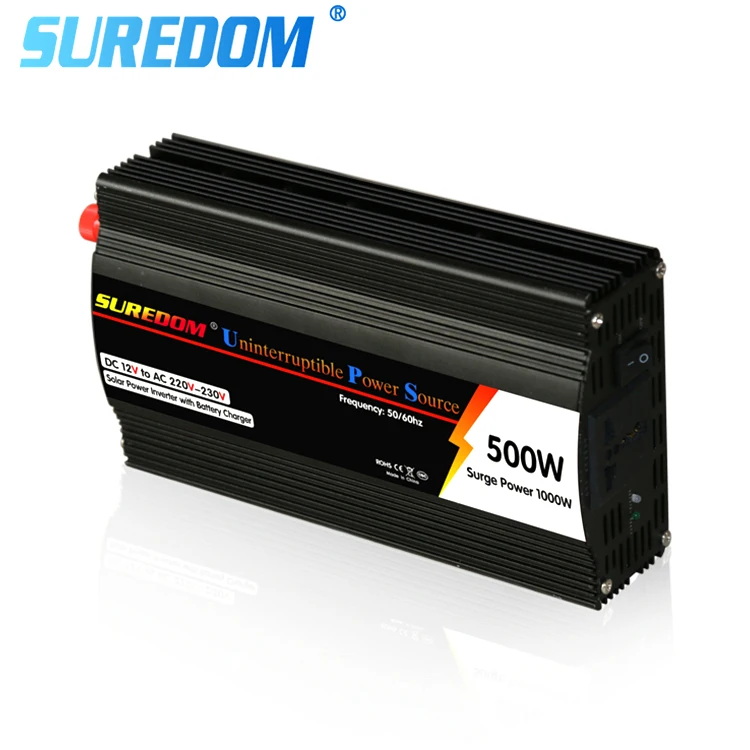 SUREDOM Factory DC To AC 24v UPS Inverter 500w 700w 1050w 1500VA AVR Sine Wave AC Power Inverter with Charger