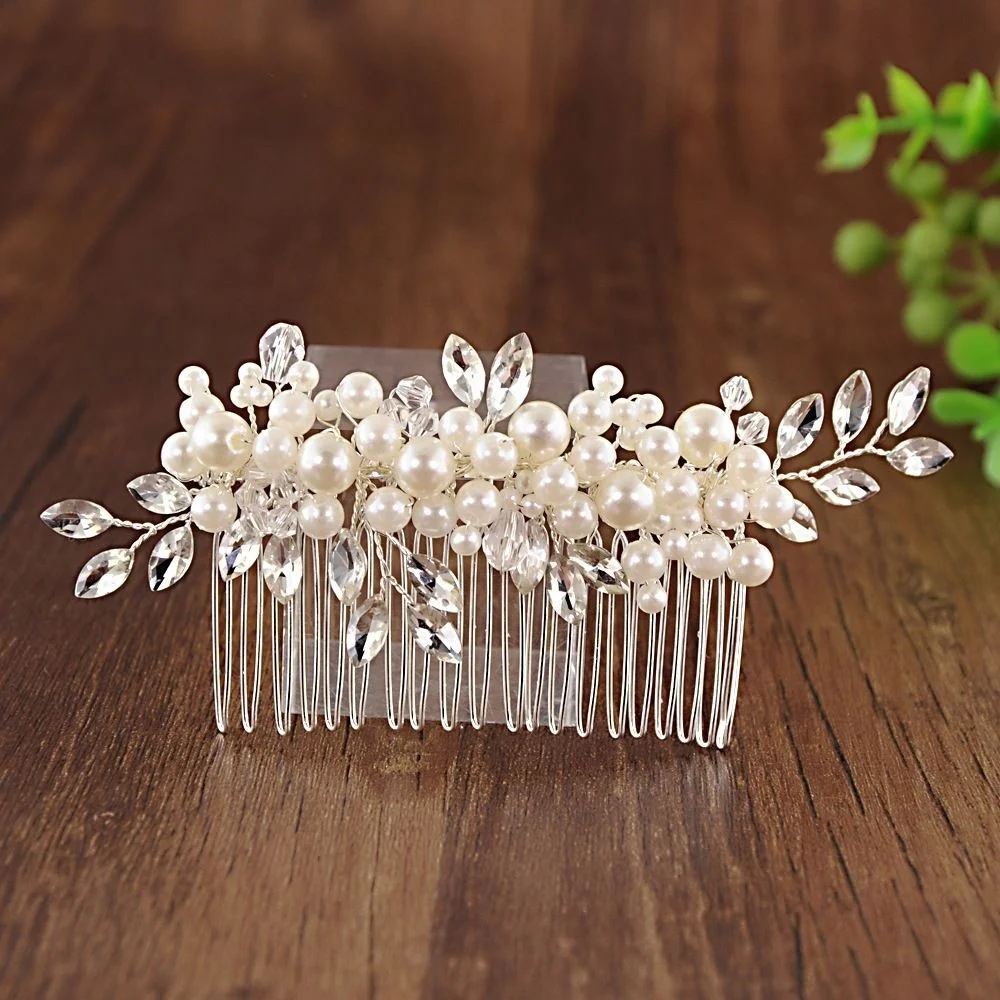 Handmade elegant wedding hair accessories bridal hair comb made by pearls and crystals BP-13