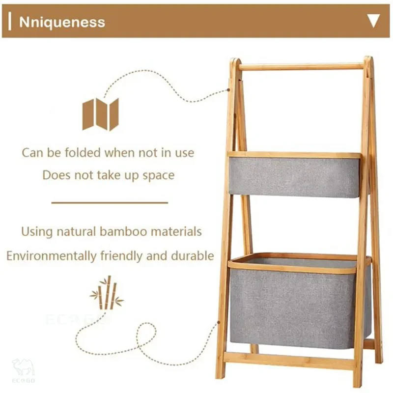 Free Delivery Bamboo Fabric Laundry Basket Storage Rack Oxford Cloth Cotton and Linen for Clothing and Home Use