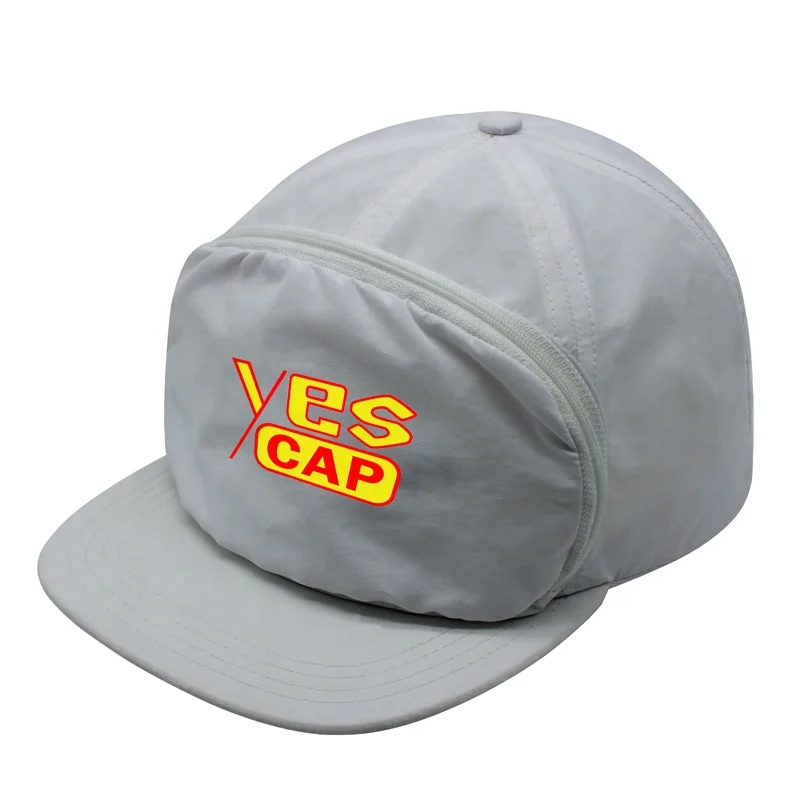 Custom 5 panel Cap Flat Bill Unstructured Snapback Hat With Zipper